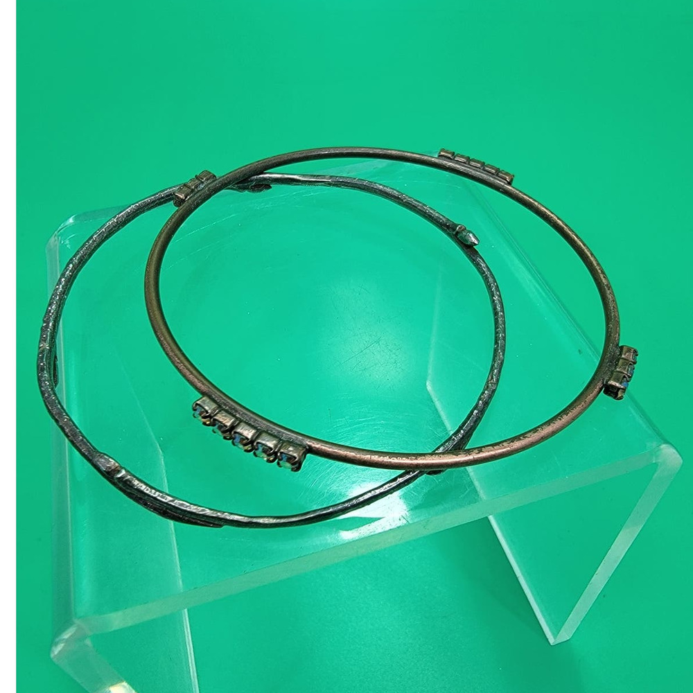 Two Metallic Bracelets Thin One As A Vine The Othe With Stones Slip on